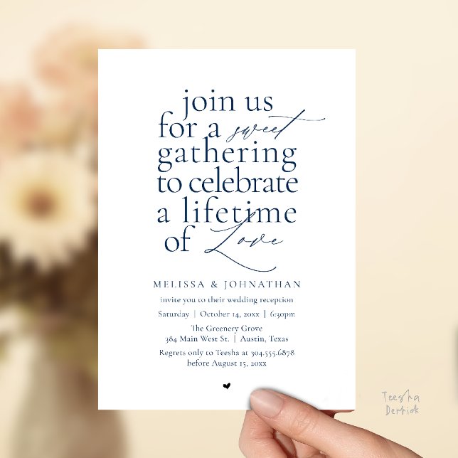 Modern Sweet Love Minimalist Wedding Reception Einladung (Modern Sweet Love Minimalist Wedding Reception Dinner Invitation Card in Navy Blue)