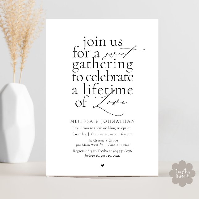 Modern Sweet Love Minimalist Wedding Reception Einladung (Modern Sweet Love Minimalist Wedding Reception Dinner Invitation Card in Black and White)