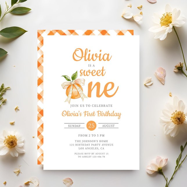 Modern Sweet One Orange Citrus 1st Birthday Einladung (Modern Sweet One Orange Citrus 1st Birthday Invitation)