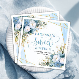 Modern Sweet Sixteen Blue Gold Eucalyptus Napkins Serviette