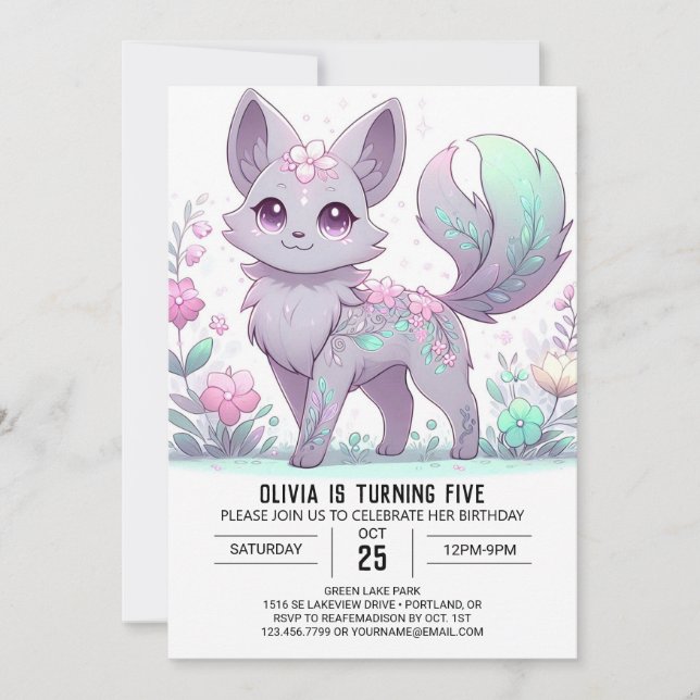 Modern Sweet Wolf Digital Geburtstag Einladung (Vorderseite)