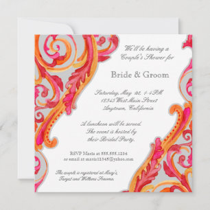 Modern Swirl Blüh Heart Couples Dusche Einladung