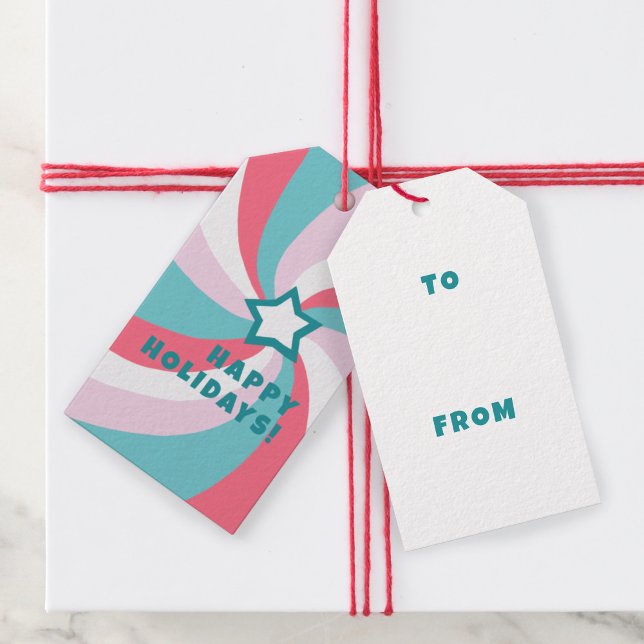 Modern Swirl HAPPY HOLIDAYS CUSTOM Green TO FROM Geschenkanhänger (Modern Swirl HAPPY HOLIDAYS CUSTOM Green TO FROM Christmas Gift Tags
)