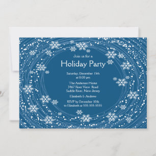 Modern Swirl Snowflakes Holiday Party Blue Einladung