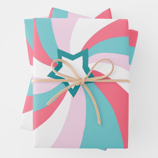 Modern Swirl Star Green Pink Geschenkpapier Set (Beispiel)