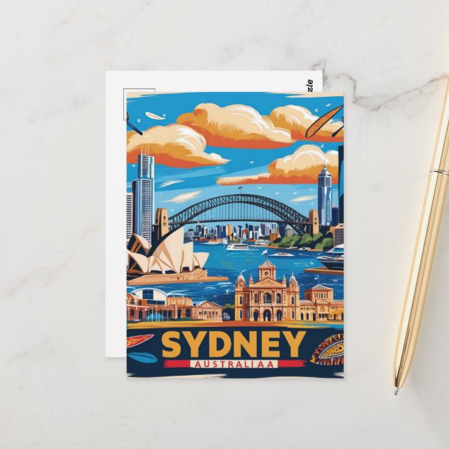 Modern Sydney Australien Reisen Vintag Postkarte (Vorderseite/Rückseite Beispiel)