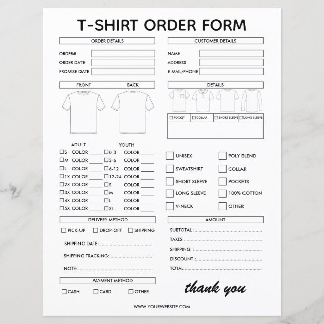 Modern T-Shirt Order Form For Small Business (Vorderseite)