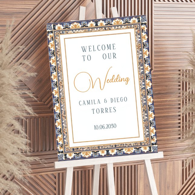Modern Talavera Mexican Tile Wedding Welcome Sign Poster (Von Creator hochgeladen)