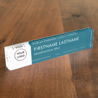 Modern Tale Blue and White - Add Logo, Name, Title Namensplakette