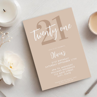 Modern Tan Brown Elegant 21. Geburtstag Einladung