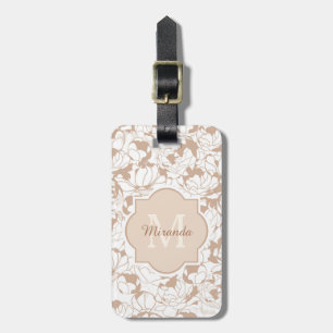 Modern Tan White Floral Girl Monogram mit Name Gepäckanhänger