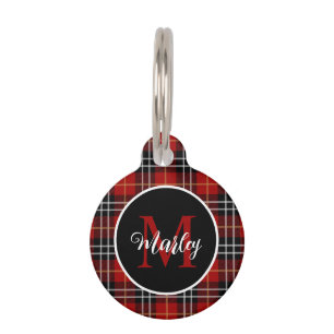 Modern Tartan Kariert Monogram Name Personalisiert Haustiermarke