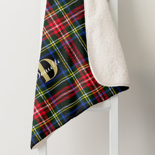 Modern Tartan Xmas Monogram Name Kariert Sherpadecke