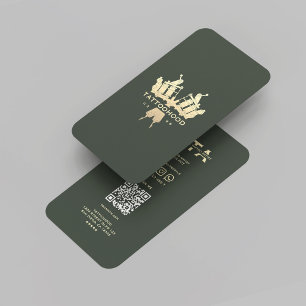 Modern Tattoo Artist Dark Green Gold Monogram Visitenkarte