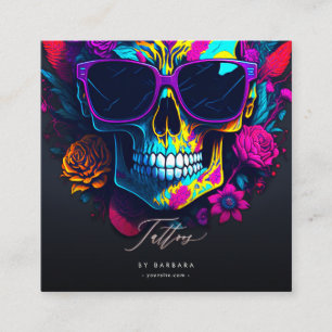 Modern Tattoo Artist Gold Script Blue Pink Lila Quadratische Visitenkarte