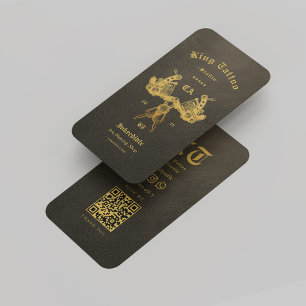 Modern Tattoo Artist Golden Brown Monogram QR Visitenkarte
