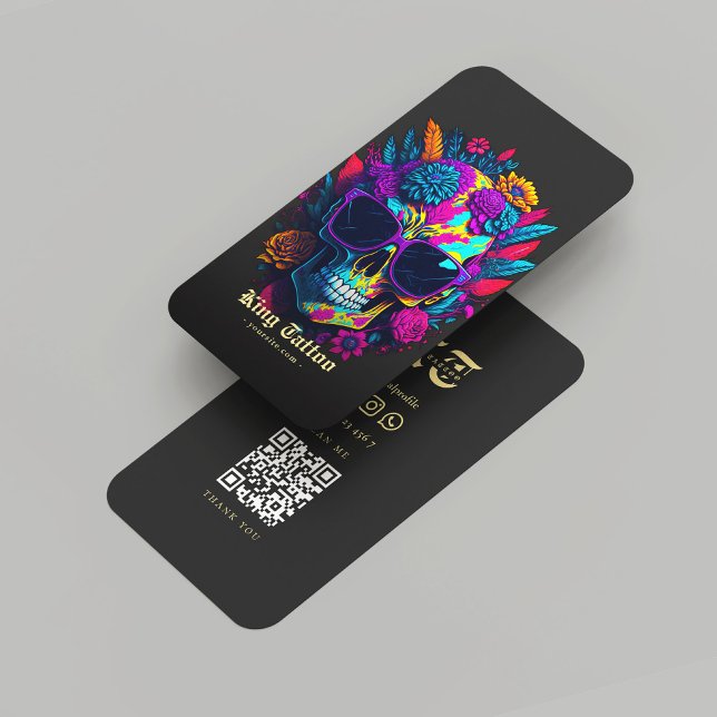 Modern Tattoo Artist Monogram Black Gold Visitenkarte (Modern Tattoo Artist Monogram Black Gold Business Card
)