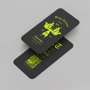 Modern Tattoo Artist Monogram Black Nebel Gelb Visitenkarte