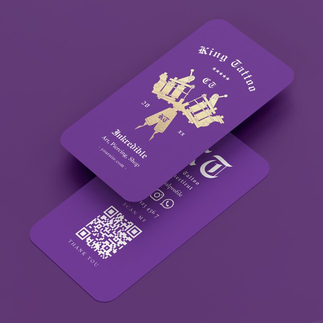 Modern Tattoo Artist Royal Lila Monogram Visitenkarte (Modern Tattoo Artist Royal Purple Monogram Business Card
)
