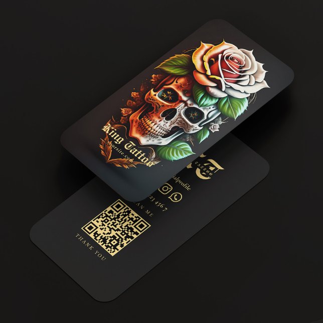 Modern Tattoo Artist Skull Monogram Black Gold Visitenkarte (Modern Tattoo Artist Skull Monogram Black Gold Business Card
)