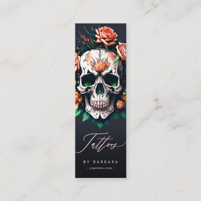 Modern Tattoo Artist Skull Rose Black Mini Visitenkarte (Vorderseite)