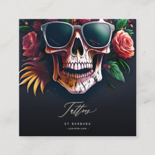 Modern Tattoo Artist Skull Rose Sonnenbrille Quadratische Visitenkarte