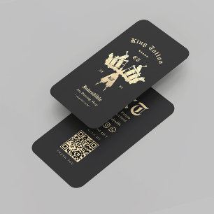 Modern Tattoo Artist Studio Monogram Gold QR Visitenkarte