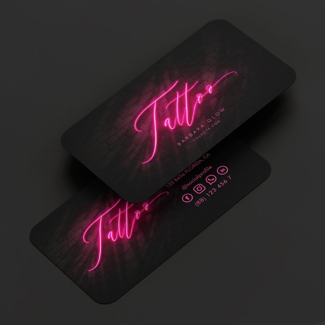 Modern Tattoo Artist Tattoo Shop Neonfarben Visitenkarte (Modern Tattoo Artist Tattoo Shop Neon Pink Business Card
)