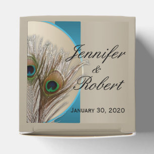 Modern Taupe Aqua Peacock Feather Gastgeschenk Hoc Geschenkschachtel