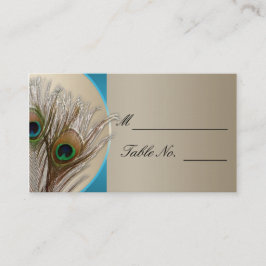 Modern Taupe Aqua Peacock Feather Weddin Platzkart Platzkarte
