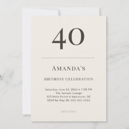 Modern Taupe & Cream 40th Birthday Celebration Einladung