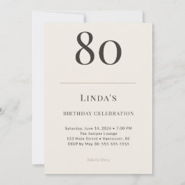 Modern Taupe & Cream 80th Birthday Celebration Einladung