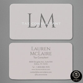Modern Taupe Gray Monogram Business Card Visitenkarte