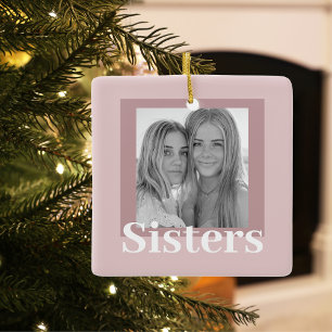Modern Taupe & Pink Sisters Gift Keramikornament