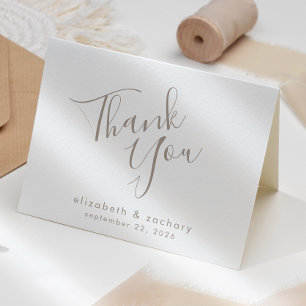 Modern Taupe Script Wedding Vielen Dank Karte