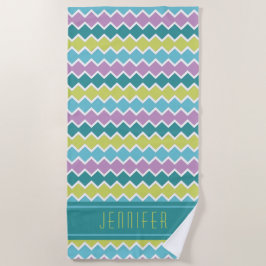 Modern Teal Aqua Geometric Pattern Personalized Strandtuch