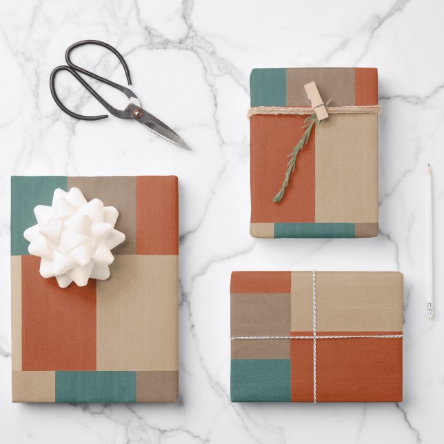 Modern Teal & Beige Geometric Blocks Geschenkpapier Set (Vorderseite)
