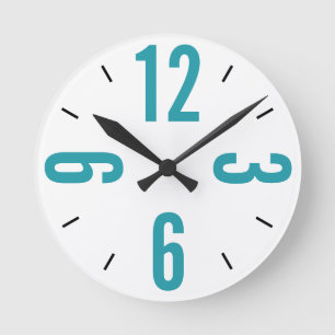 Modern teal blue and black numbers runde wanduhr