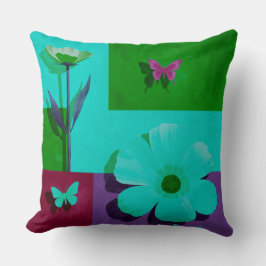 Modern Teal Floral Garden Throw Pillow Kissen
