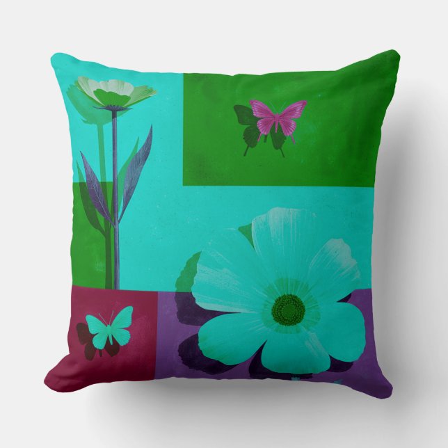 Modern Teal Floral Garden Throw Pillow Kissen (Vorderseite)