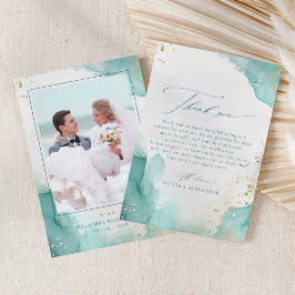 Modern Teal Gold Abstract Beach Wedding Photo Dankeskarte