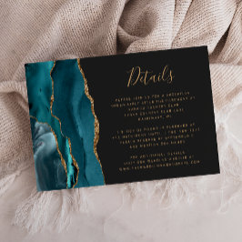 Modern Teal Gold Agate Dark Wedding Details Begleitkarte
