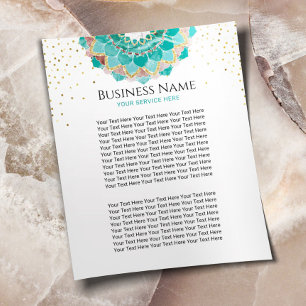 Modern Teal & Gold Mandala Flower Spa Salon Flyer