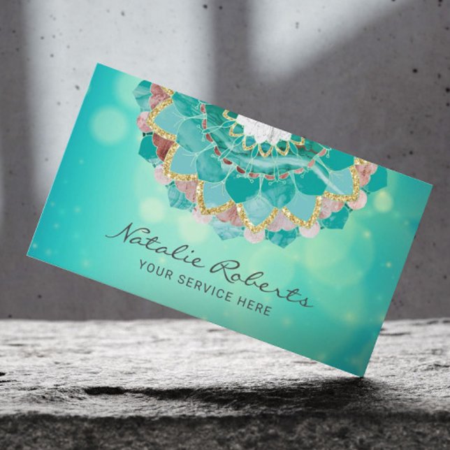 Modern Teal & Gold Mandala Flower Spa Salon Visitenkarte (Von Creator hochgeladen)