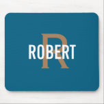 Modern teal gold monogram men name mousepad<br><div class="desc">Modern design with teal background,  a modern gold monogram with white name. Personalize with your name and initial.</div>