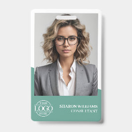 Modern Teal Green Employee Photo Company Logo Ausweis