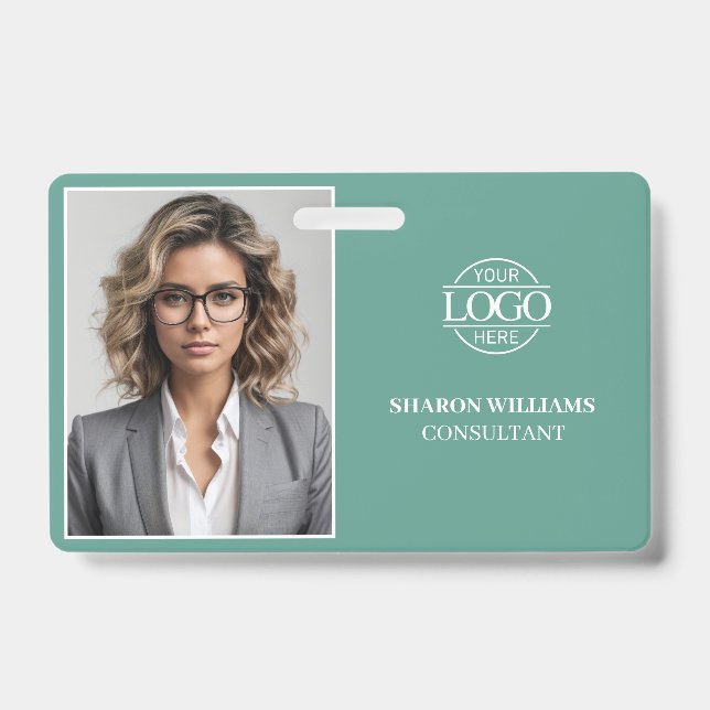 Modern Teal Green Minimal Company Employee Photo Ausweis (Vorderseite)