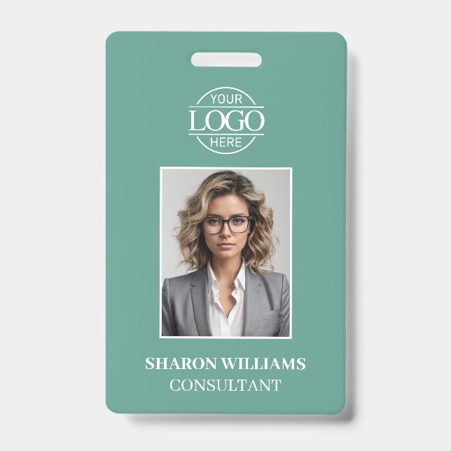 Modern Teal Green Minimalist Employee Photo Ausweis (Vorderseite)