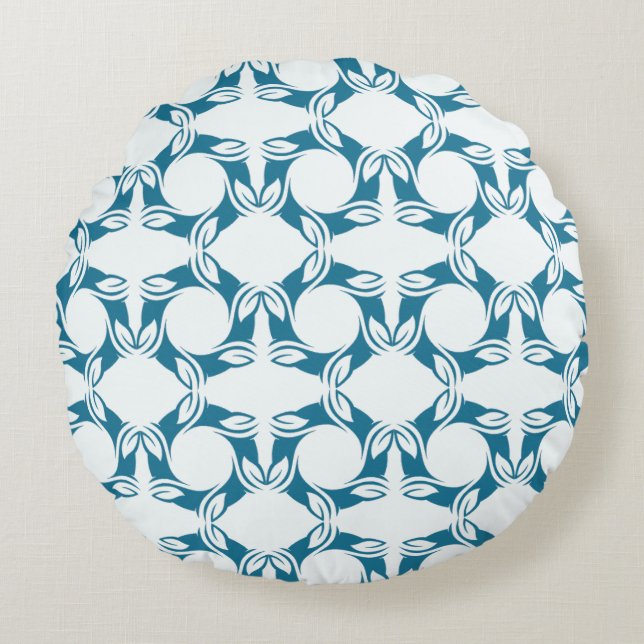 Modern Teal Leaves Pattern Design Round Pillow Rundes Kissen (Vorderseite)