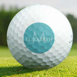Modern Teal Monogram Personalized Elegant Golfball